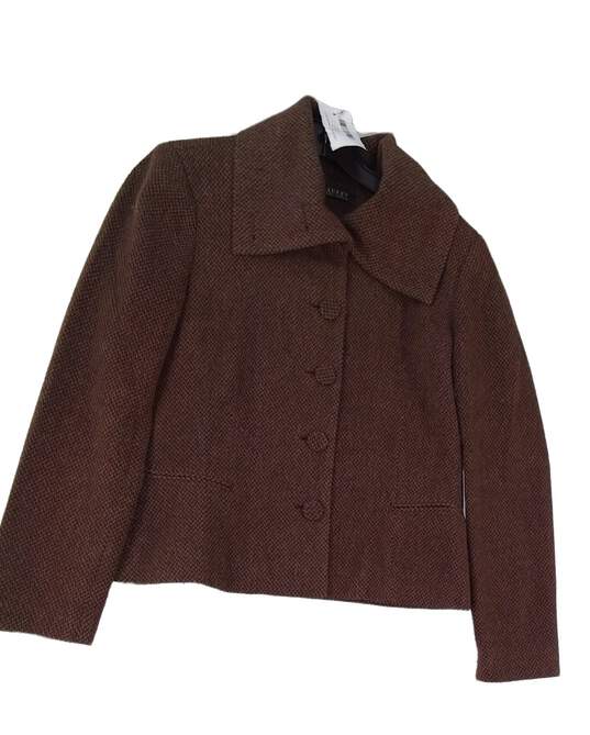 Womens Brown Long Sleeve Pockets Collared Cardigan Sweater Size 12 image number 1