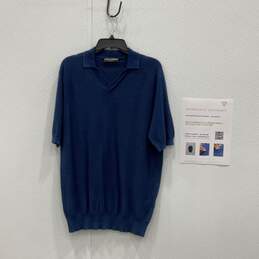 Dolce & Gabbana Womens Blue Spread Collar Short Sleeve Polo Shirt Size 50 W/COA
