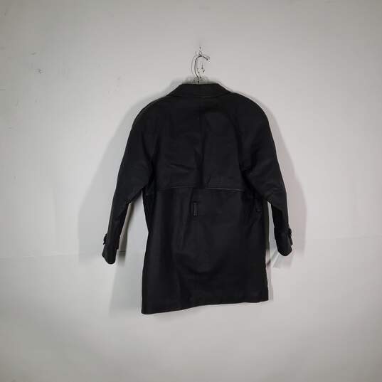 Womens Collared 3/4 Sleeve Mid Length Button Front Leather Jacket Size Medium image number 2