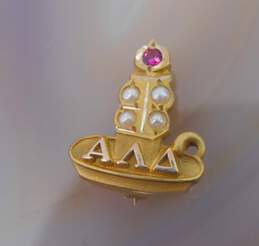 10K Gold Pink Spinel & Seed Pearls Alpha Lambda Delta Honor Society Pin 1.3g