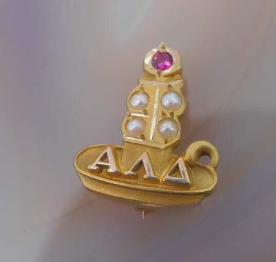 10K Gold Pink Spinel & Seed Pearls Alpha Lambda Delta Honor Society Pin 1.3g image number 1