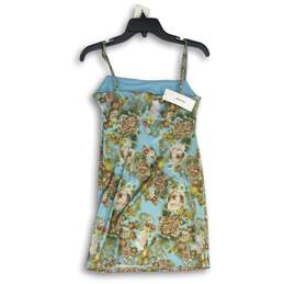 NWT Womens Blue Red Yellow Floral Spaghetti Strap Square Neck Mini Dress Size S alternative image