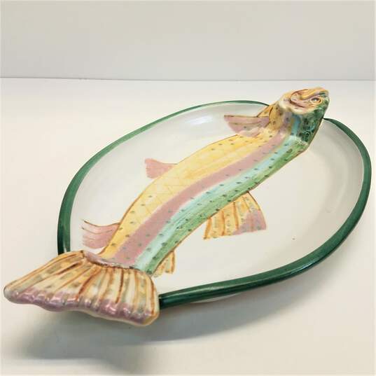 Allen & Smith Sculpted Fish Platter Ceramic Pottery Trout image number 4