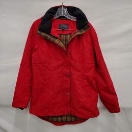 Pendleton WM's Red Cotton & Polyester Blend, Plaid Lining Hooded Rain Coat Size SM