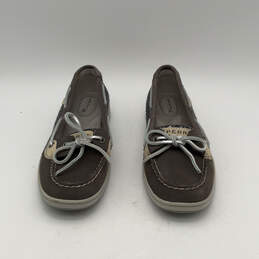 Womens Gray Leather Angel Fish Sequin Slip-On Boat Shoes Size 8.5