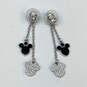 Designer Swarovski Silver-Tone Rhinestone Disney Mickey Mouse Drop Earrings image number 3