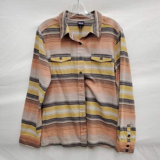 Patagonia WM's 100% Organic Cotton Gray & Yellow Long Sleeve Shirt Size 8 image number 1