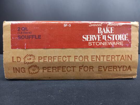 Vintage Bake Serve'n Store Stoneware 2 Qt. Souffle Dish In Box image number 2