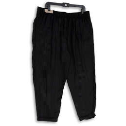 NWT Womens Black Striped Drawstring Waist Cuffed Hem Cropped Pants Size 18W alternative image