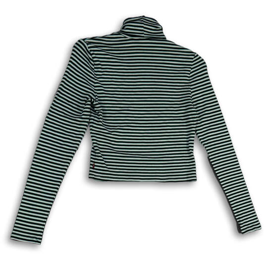 Womens Black Green Striped Long Sleeve Turtleneck Pullover Sweater Size S image number 2