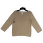 Womens Tan Round Neck Long Sleeve Regular Fit Pullover T-Shirt Size Large image number 1