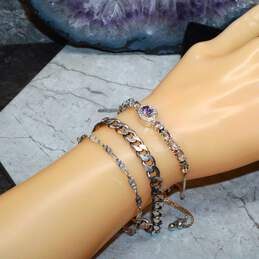 Bundle Of 3 Sterling Silver CZ Chain Bracelets