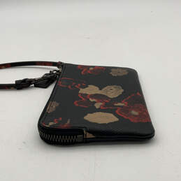 Womens Black Red Floral Leather Zipper Detachable Strap Wristlet Wallet