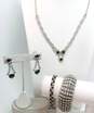 Vintage Clear & Black Icy Rhinestone Silver Tone Necklace Bracelets & Screw Back Earrings 68.6g image number 1