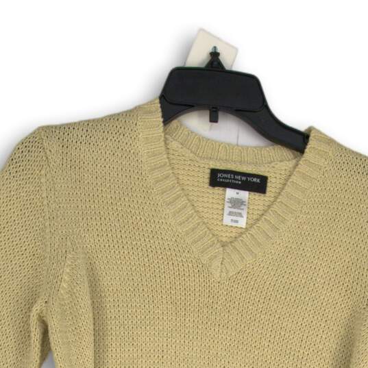 NWT Jones New York Womens Metallic Beige V-Neck Belted Pullover Sweater Size M image number 3