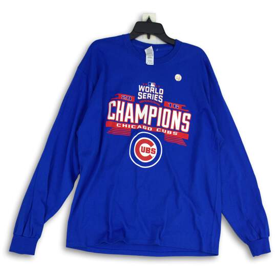 Gildan Mens Blue 2016 World Series Champion Chicago Cubs MLB T-Shirt Size XL image number 1