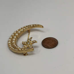 Designer Kirks Folly Gold-Tone Waning Crescent Moon Beaded Pearl Brooch Pin alternative image