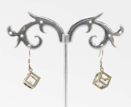 Contemporary 925 Vermeil Cubic Zirconia Moon & Star Sun & CZ Graduated Pendant Necklaces & Cube Drop & Post Earrings 16.1g image number 6