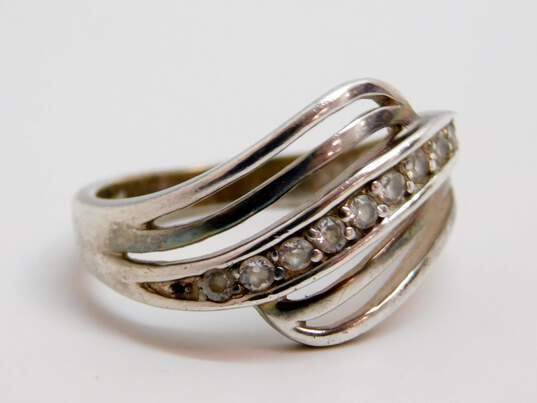 Artisan 925 Modernist Cubic Zirconia Accented Wavy Concave Bypass & Ridged Knot Band Rings Variety 14.7g image number 2
