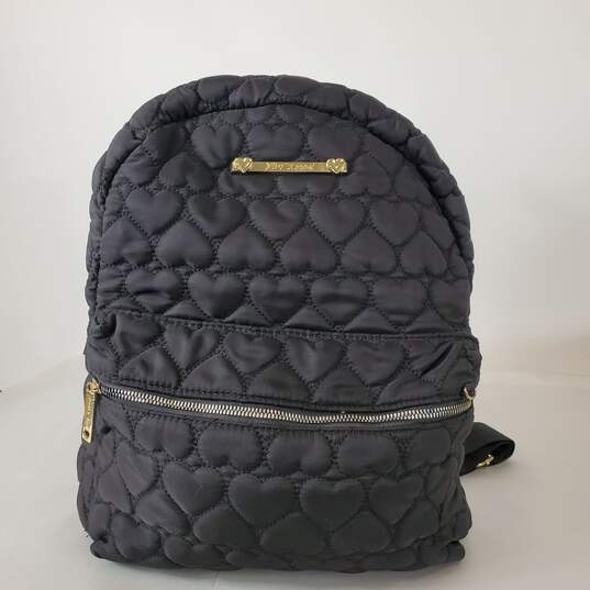 Betsey Johnson Black Nylon Quilted Hearts Backpack Bag image number 1