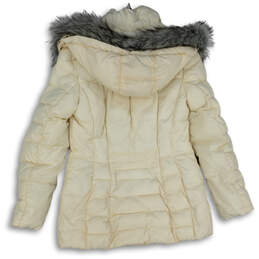 Womens Ivory Quilted Long Sleeve Full Zip Hooded Parka Jacket Size S alternative image