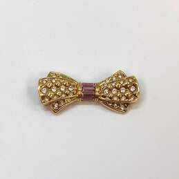 Designer Swarovski Gold-Tone Crystal Stones Bow Pin Brooch alternative image