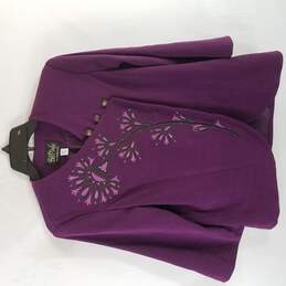 Bob Mackie Women Purple Floral Design Button Up Vneck Sweater XS