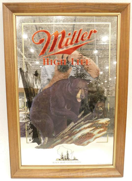 Vintage Miller High Life Beer Series 5 Wildlife Black Bear Mirror Bar Sign image number 1