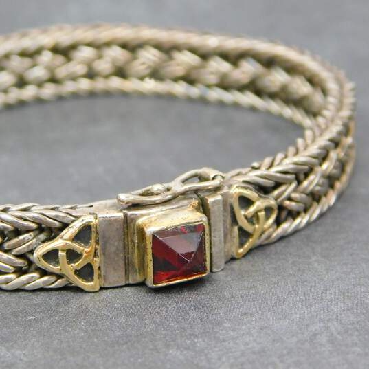 Artisan 925 & Vermeil Red Glass Celtic Knot Fancy Wide Woven Chain Bracelet image number 1