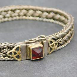 Artisan 925 & Vermeil Red Glass Celtic Knot Fancy Wide Woven Chain Bracelet
