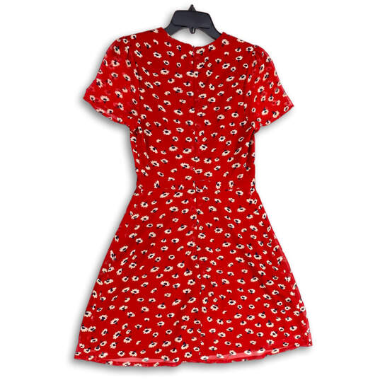Womens Red White Floral Surplice Neck Back Zip A-Line Dress Size 6 image number 2