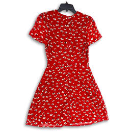 Womens Red White Floral Surplice Neck Back Zip A-Line Dress Size 6 alternative image