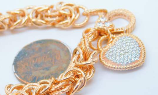 Judith Ripka Designer 925 Rose Vermeil Cubic Zirconia Byzantine Chain Heart Charm Bracelet 20.3g image number 3