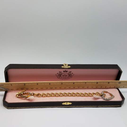 Juicy Couture Gold Tone Crystal Horse Shoe Heart 7 1/2 Inch Bracelet w/Case 28.7g image number 6