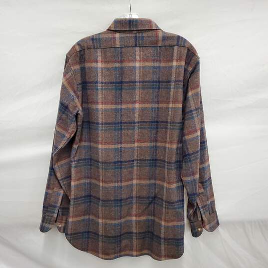 VTG Pendleton MN's 100% Virgin Wool Long Sleeve Gray & Blue Plaid Shirt M image number 2