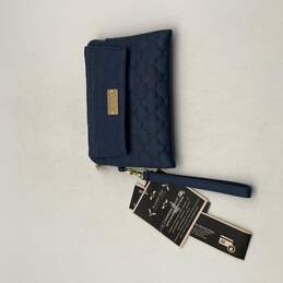 NWT Womens Blue Leather Quilted Zip Lock Detachable Wristlet Wallet