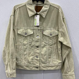 NWT Womens Green Front Pockets Long Sleeve Collared Trucker Jacket Size XS