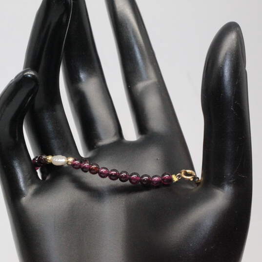 14K Yellow Gold Purple Garnet & Pearl Beaded Bracelet 4.9g image number 2
