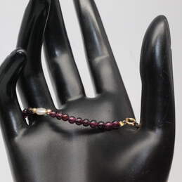 14K Yellow Gold Purple Garnet & Pearl Beaded Bracelet 4.9g alternative image