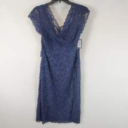 Marina Women Navy Blue Lace Wrap Ruffle Midi Dress Sz 12 Nwt