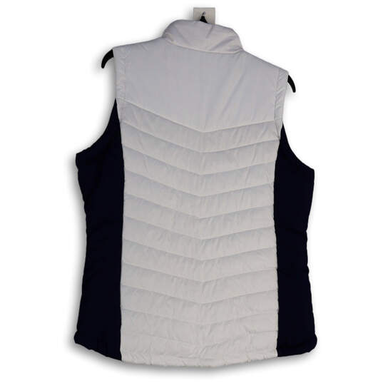 NWT Womens White Blue Mock Neck Sleeveless Full-Zip Puffer Vest Size Large image number 2