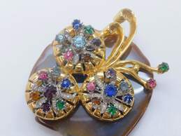 Vintage Gold Tone Colorful Rhinestone Floral Statement Brooch 43.9g