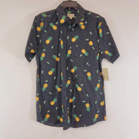 Haggar Men Pineapple Print Collared Shirt M NWT image number 1