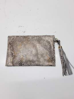 Isaac Mizrahi Silver Gold Snake Print Leather Pouch alternative image