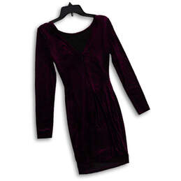 Womens Purple Black Velvet Long Sleeve Back Zip Bodycon Dress Size 0 alternative image