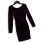 Womens Purple Black Velvet Long Sleeve Back Zip Bodycon Dress Size 0 image number 2