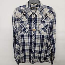 Buckle Black Athletic Fit Navy Plaid Button Up