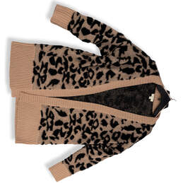 Womens Beige Black Animal Print Open Front Cardigan Sweater Size Medium