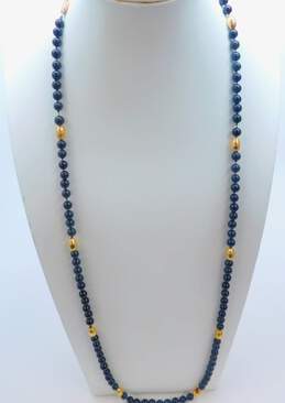 14k Yellow Gold & Onyx Beaded Necklace 32.3g