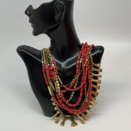 Designer Stella & Dot Gold-Tone Red Multi Strand Bliss Statement Necklace
